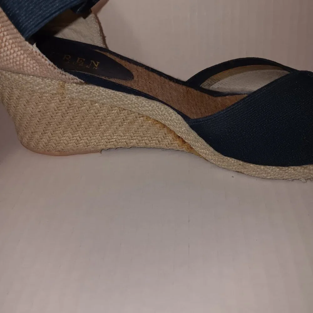 Lauren Ralph Lauren-Black Espadrille Wedge Sandals